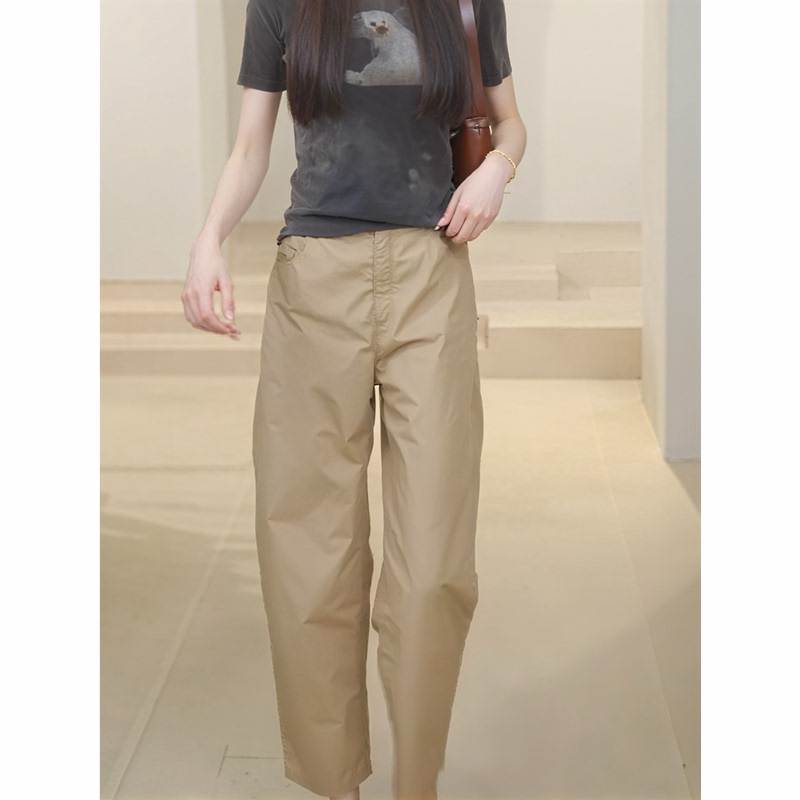2026 Summer Khaki High-Waisted Straight-Leg Cropped Cargo Pants for Women, New Summer Style Slim-Fit Casual Pants for Petite Figures