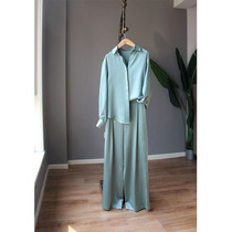 Silk Satin Set A set of out pure color loose shirt casual pants 19 and 30 mm high - end customization