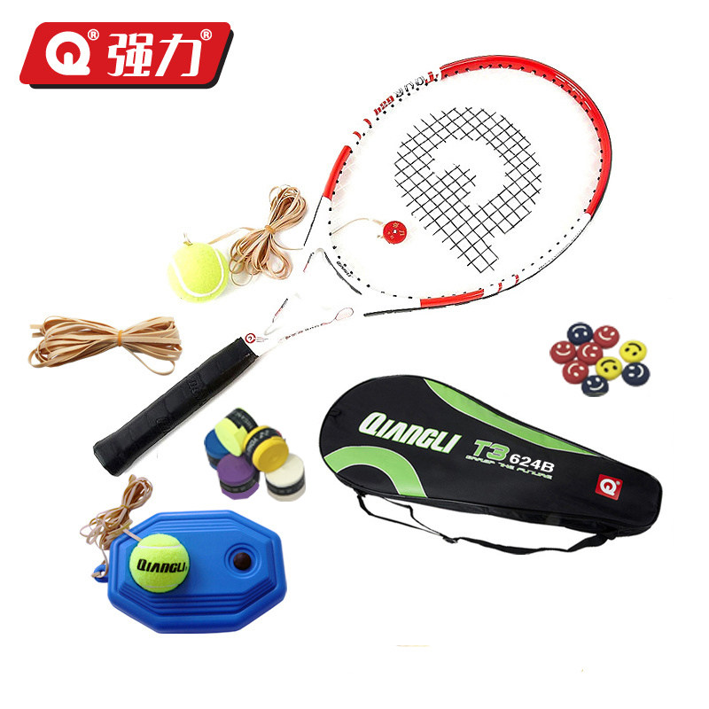 Powerful 624B carbon aluminium integrated forming tennis racket single training beginner base single belt line with ball net racket