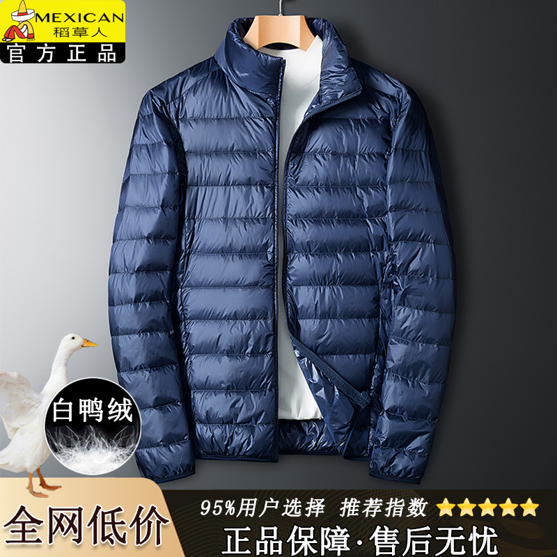 Scarecrow Ribbed down Jacket for Men, New Winter Lightweight down Jacket with Stand Collar, White Duck Down, Windproof and Warm Coat