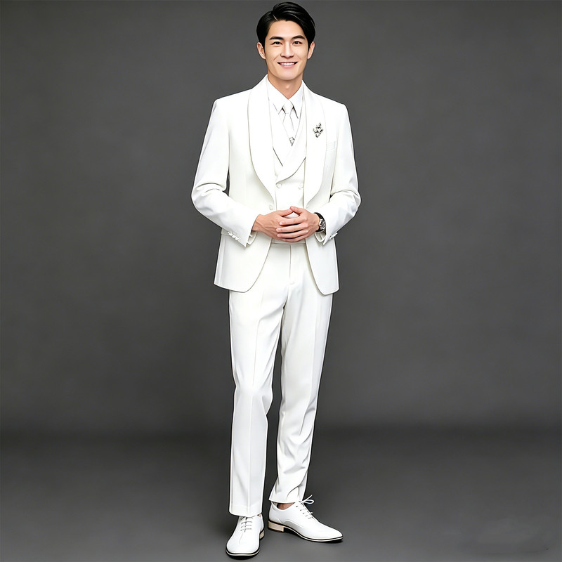 Photo Studio Photography Men's Clothing Suit Set Theme Wedding Photo Men's Clothing Photography Dress White Three-Piece Suit