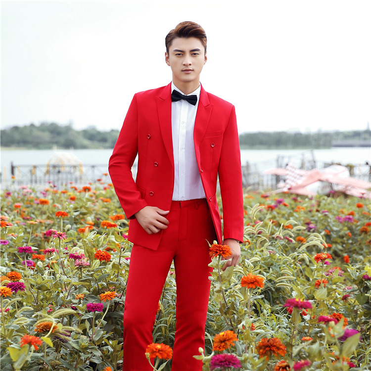 Bộ đồ vest nam khí chất chủ nhà biểu diễn sân khấu Slim Studio ảnh cưới tay áo dài đôi ngực shop quần áo nam