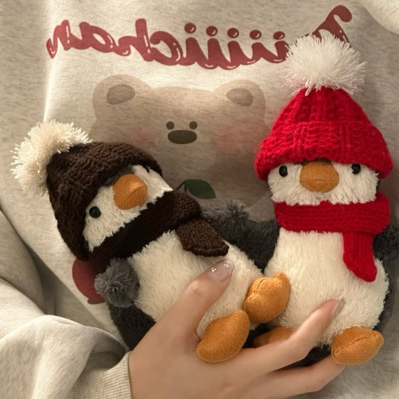 Cute Little Penguin Plush Toy Handmade Woolen Hat Scarf Peanut Penguin Doll Clothes Hat Accessories