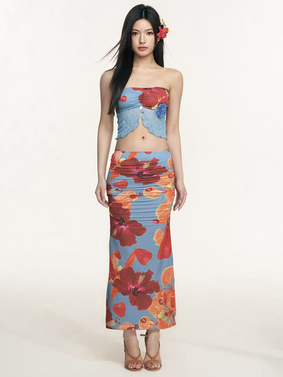 Pinkup粉叛泳衣女辣妹性感长裙度假分体显瘦三件套温泉度假比基尼