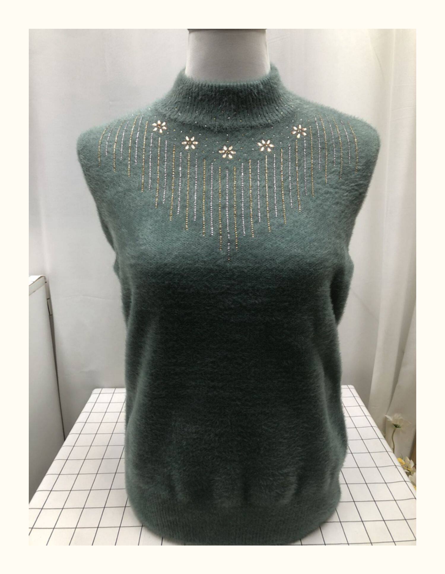 Очень большой демисезонный бархатный базовый приятный телу свитер, большой размер, увеличенная толщина, высокий воротник, для среднего возраста, свободный крой            