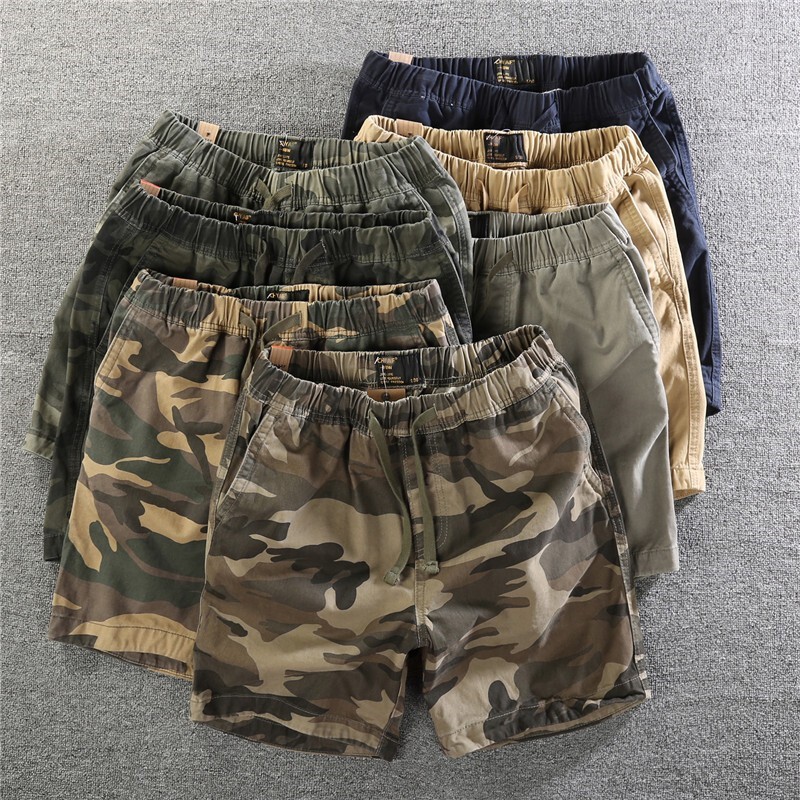 American Classic Men's Jogging Shorts, Pure Cotton Loose Three-Quarter Pants for Sports and Running, Camouflage Multi-Color with Drawstring Waist