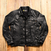 New mens clothing Japanese retro niche washed and wrinkled first layer batik horsehide 506 denim jacket genuine leather jacket