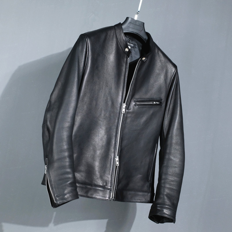 Remade Edition Day Ensemble Men's Clothing Water Dyeing Head Layer Sheep Leather Collar Jacket Locomotive Repair Leather Leather Clothing Trend Jacket