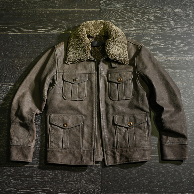 New Japanese version men's retro old matte first layer cowhide American lapel short hunting jacket genuine leather