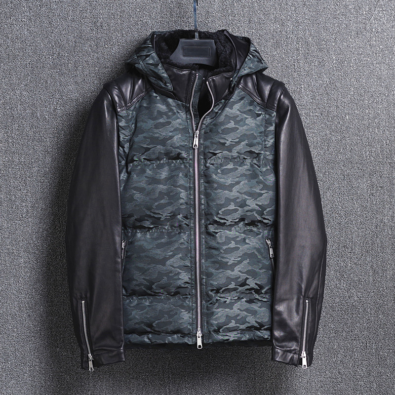 Retro Little crowdmen Fashion Trends Casual Short style Body Splicing Head Layer Removable Sheep Leather Cuff Thickened Jacket