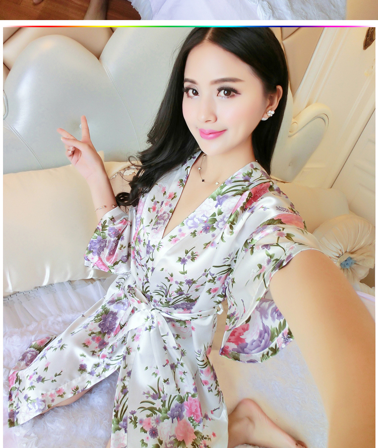 Mùa hè ngắn tay đồ ngủ lụa của phụ nữ sexy áo ngủ một mảnh nightdress cổ điển kimono ren áo choàng tắm đẹp dịch vụ nhà