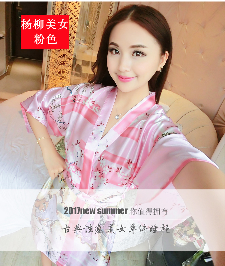 Mùa hè ngắn tay đồ ngủ lụa của phụ nữ sexy áo ngủ một mảnh nightdress cổ điển kimono ren áo choàng tắm đẹp dịch vụ nhà