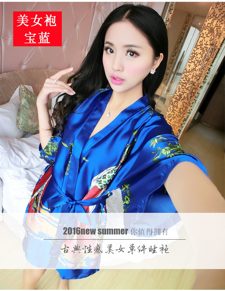Mùa hè ngắn tay đồ ngủ lụa của phụ nữ sexy áo ngủ một mảnh nightdress cổ điển kimono ren áo choàng tắm đẹp dịch vụ nhà