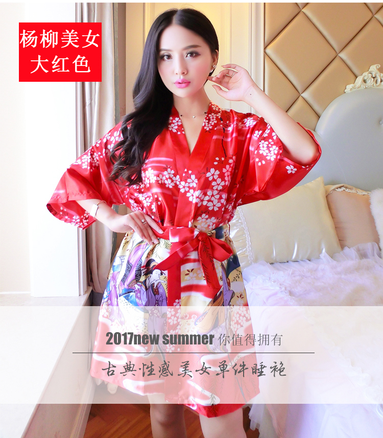 Mùa hè ngắn tay đồ ngủ lụa của phụ nữ sexy áo ngủ một mảnh nightdress cổ điển kimono ren áo choàng tắm đẹp dịch vụ nhà