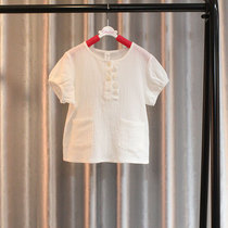 Hardy Star xing brand discount summer Korean girl round neck linen cotton breathable buckle short sleeve white top