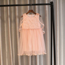 2021 summer new girl sleeveless vest net gauze princess dress diamond buckle lace children fashion a dress