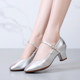 Chaussures de danse à bout rond gris argenté, chaussures de danse carrées en cuir souple, chaussures en cuir de danse de salon à talons hauts de printemps et d'automne, chaussures de danse à talons argentés
