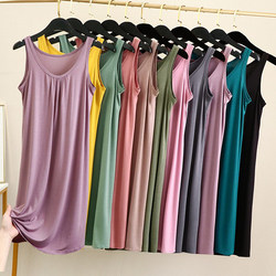 Modal nightgown summer women's loose large size fat mm 200 pounds sleeveless vest dress mid-length home pajamas