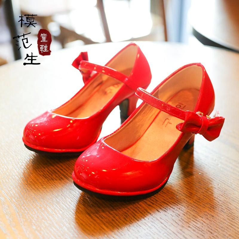 Red girls 8 spring and autumn new children's high heels children's version Baotou princess shoes baby shoes round head comfortable