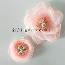 Korean fabric flower brooch sweet girl heart pink crystal Pearl iron corsage skirt decoration pin