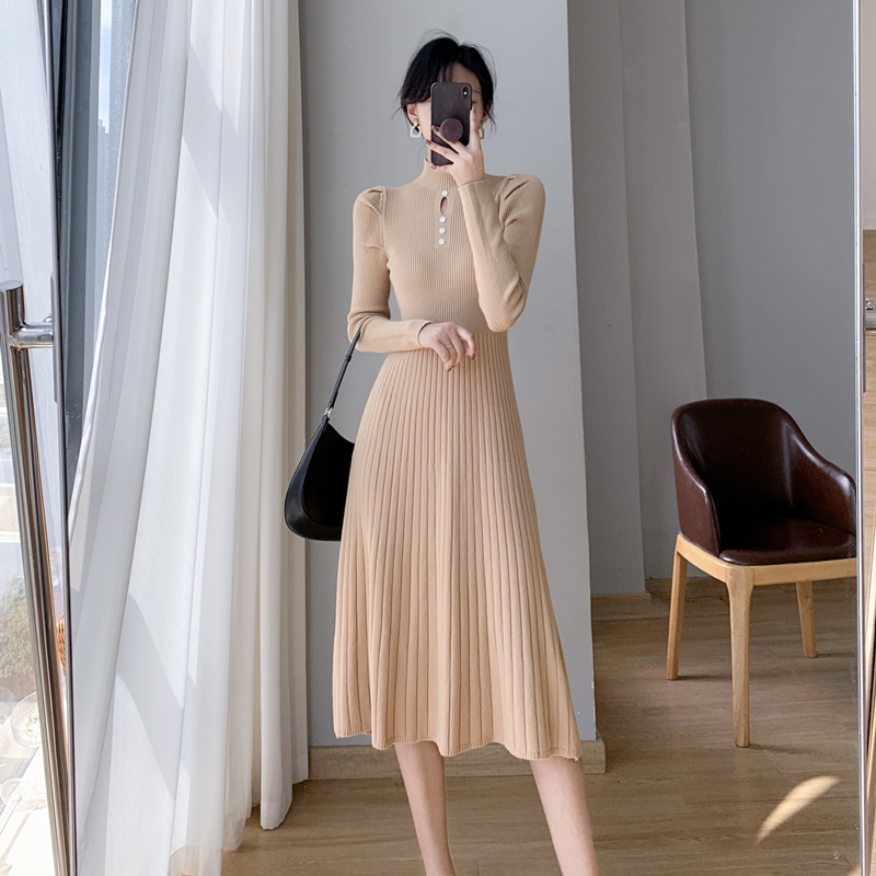 Authentic Gejia New 2026 Autumn and Winter Half-High Collar Waist-Slimming Ribbed Wool Knit Long-Sleeve Dress for Women Authentic Gejia New 2026 Autumn and Winter Half-High Collar Waist-Slimming Ribbed Wool Knit Long-Sleeve Dress for Women