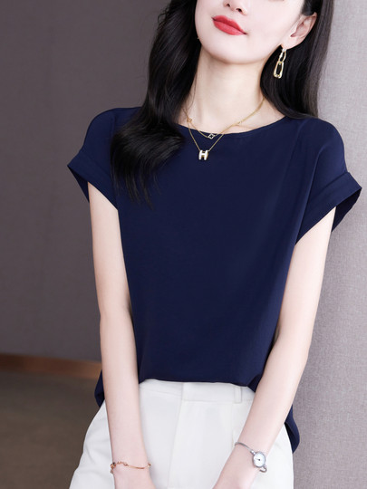 Authentic brother's new 2025 summer age-reducing mulberry silk short-sleeved silk chiffon shirt t-shirt top small shirt for women