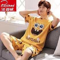 Mens Pyjamas Summer Cotton Short Sleeves Cartoon Teen Boys Summer Thin home Suits Student Suit