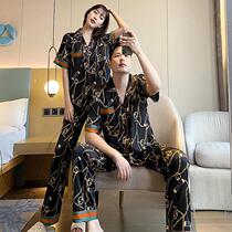 Sleepwear lovers fit one man and one woman Summer pure cotton short sleeve summer style suit ice silk new thin piece of silk summer tide