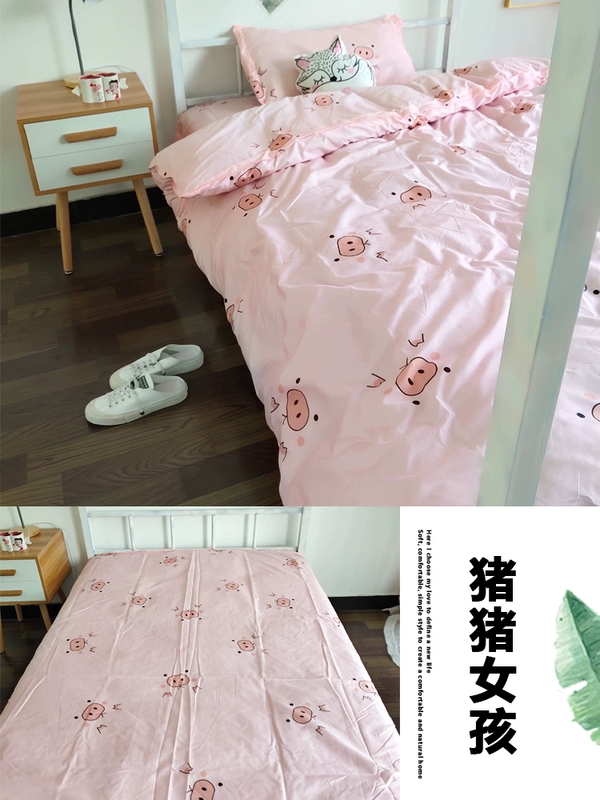 Hồng dễ thương cô gái sinh viên ký túc xá ba mảnh chăn tấm trải giường bốn bộ hộ gia đình sử dụng đôi - Bộ đồ giường bốn mảnh