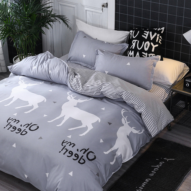 Phong cách bắc âu sọc sheets quilt bìa ký túc xá sinh viên ba mảnh bộ đồ giường bốn mảnh đặt 1.5 1.8 2 m meter