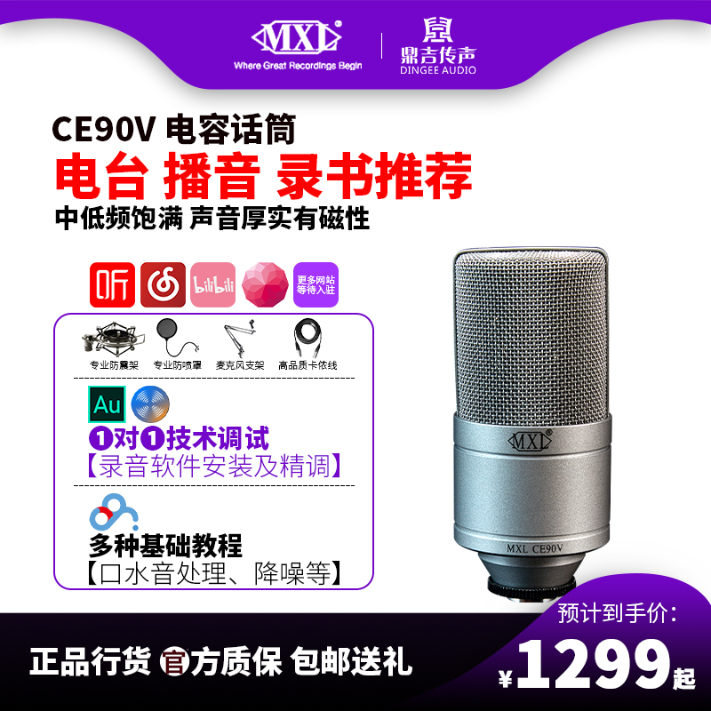 MXL CE90V Professional Recording Condenser Microphone Audiobook Dubbing Radio With Computer Microphone Sound Card Set