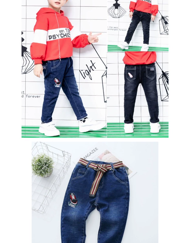 Mùa thu và mùa đông quần trẻ em cotton thun hai lớp quần bé trai dày hai lớp với quần dài thấm mồ hôi
