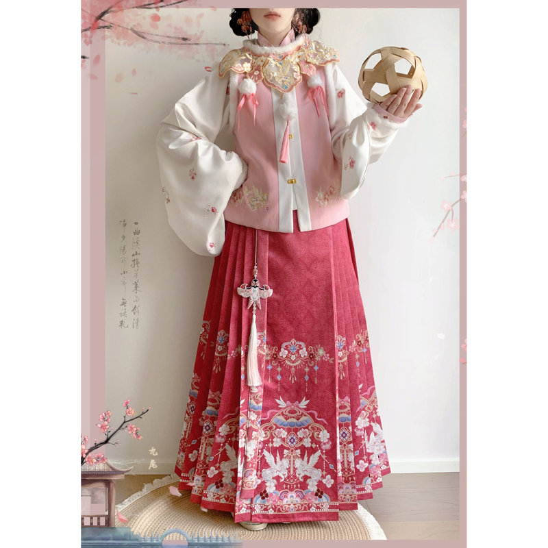 New Year's Outfit, Original Hanfu by Caihongxuan, Ming-Style Armor, Heavy Embroidery, Thickened Daily New Year's Greeting Outfit Set for Autumn and Winter