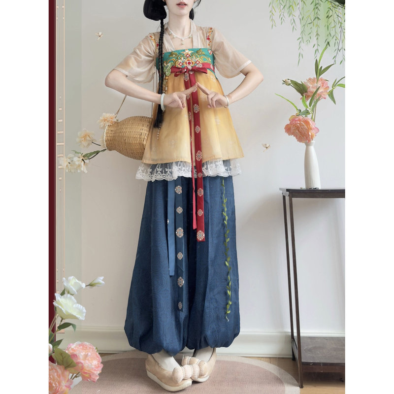 Caihongxuan Original Hanfu【Sushan】Half-Sleeve Embroidered Suspender Dress with Lantern Pants, Daily Commute Outfit, Lightweight Summer Style Caihongxuan Original Hanfu【Sushan】Half-Sleeve Embroidered Suspender Dress with Lantern Pants, Daily Commute Outfit, Lightweight Summer Style
