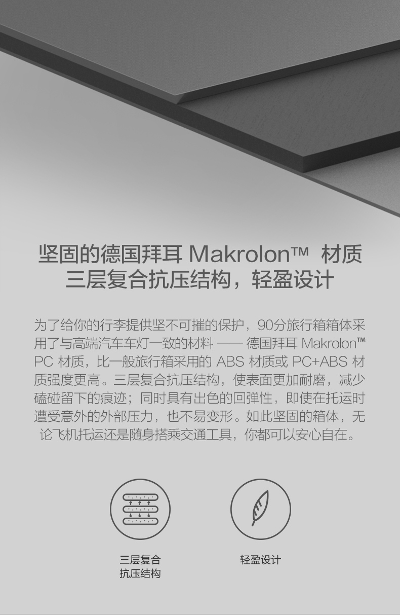 小米旗下 90分 海关锁拉杆箱 20寸 3层德国拜耳PC 图5