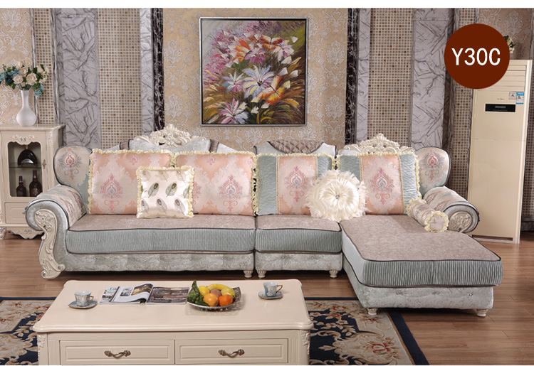 Hiện đại nhỏ gọn vải sofa kích thước căn hộ phòng khách Châu Âu đa người sofa vải kết hợp chaise longue gỗ rắn sofa