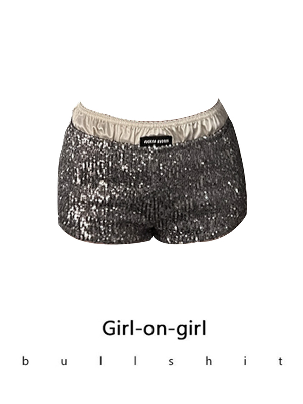 Ready Arrived! Stacking Artifact Miu Satin Sequin Sense of Design Bottoming Shorts Women's Summer Design Hot Pants