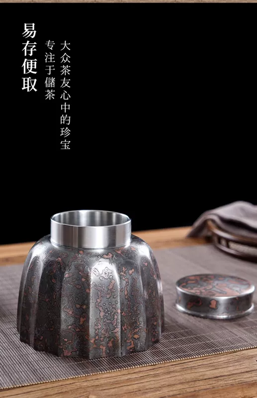 Tác phẩm của Sư Phụ Xu Yunyong Phòng Trà Tianqin Đốm Thiếc Rồng Retro Hộp Thiếc Handmade 999 Độ Tinh Khiết Cao Trà Thiếc hũ đựng trà bằng gốm