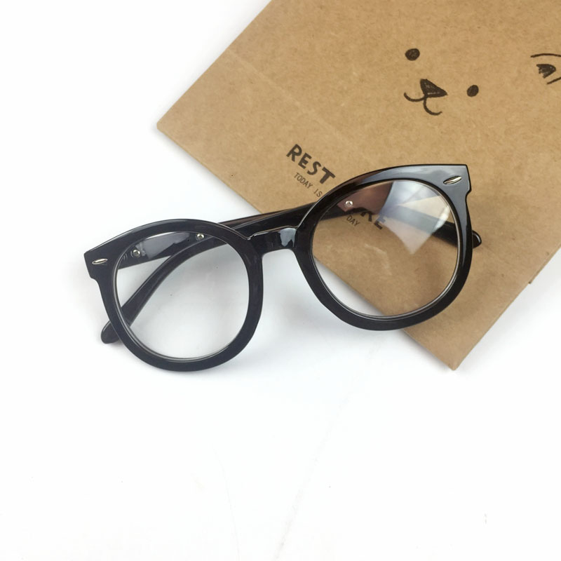 Hàn Quốc 2018 retro kính tròn gọng kính gọng đen Khung dày gương phẳng nam nữ kính mặt lớn gọng kính gọng kính mắt eye plus