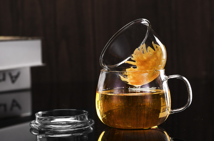 Chén trà cốc thủy tinh dày nhiệt độ cao ba mảnh tách trà hoa cốc có nắp cốc nước văn phòng cốc lọc - Tách bình thuỷ giữ nhiệt