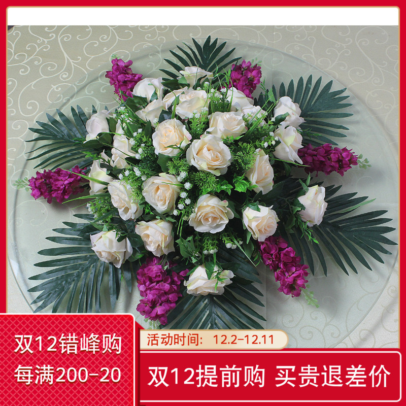 Hotel Dining Table Emulation Flowers Large Round Table Surface Decoration Flower Round Table Flower Desktop Furnishing Floral Dining Room Turntable Flower
