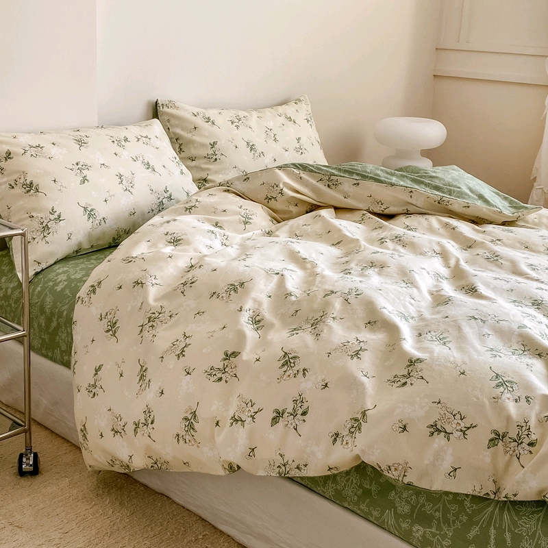 New 13372 cotton four-piece retro flower small fresh and simple cotton three-piece bed set sheet