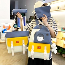 Brief Japan-South Korea Youth Canvas Students Bag High School High School Students Cute Teenage Girl Double Shoulder Backpack Four Sets Of Damp