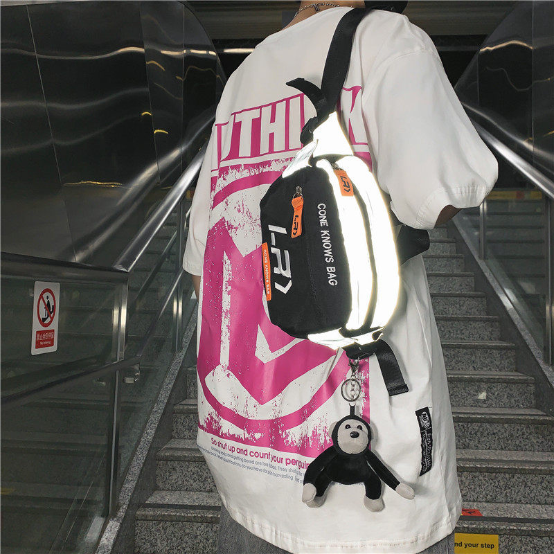 2021 Youth Tide Night Way Personality Design Slipple Brock Text Locomotive Single Shoulder Backpack for Men and Women