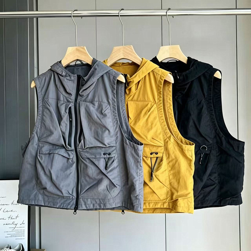 Mountain-Style Functional Hooded Work Vest for Men and Women, Thin Summer Outerwear, Versatile Outdoor Sleeveless Vest, Gilet