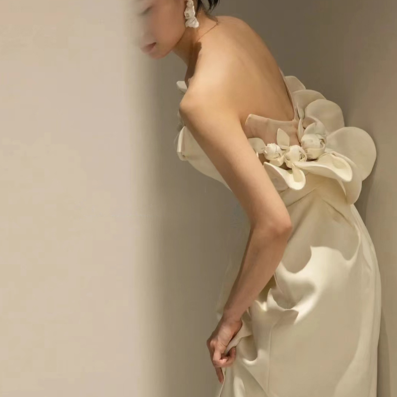 Wedding dress, tube top, evening dress, french style, lace dress, suitable for teen