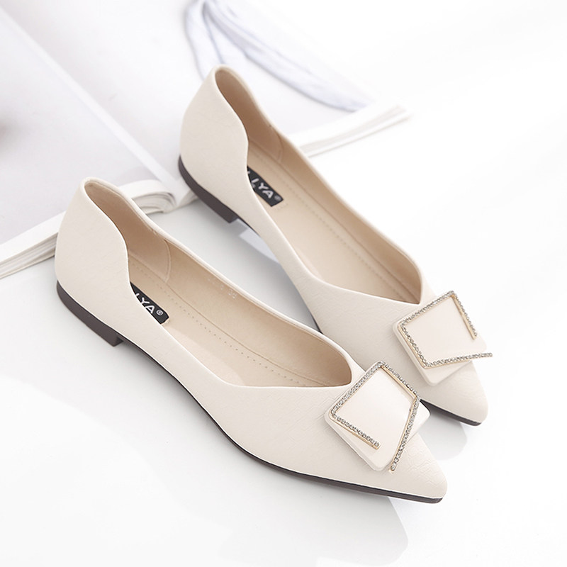 Single shoes lady floor 2023 new spring and autumn bean shoes summer with shallow soft soft soles comfortable tip female shoes