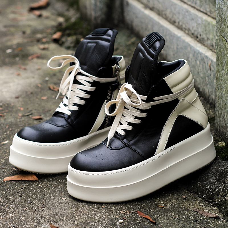 High-Top Shoes, Genuine Leather, Inverted Triangle Thick Sole, Height-Increasing Shoes, Milky Fragrance, Men's Rick Platform Shoes, High Street Casual Short Boots, Trendy