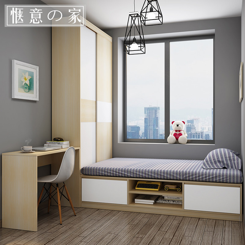 Small family type tatami Multi-functional combined containing bed One push-pull body shifting door wardrobe floating window modern minimalist customizing