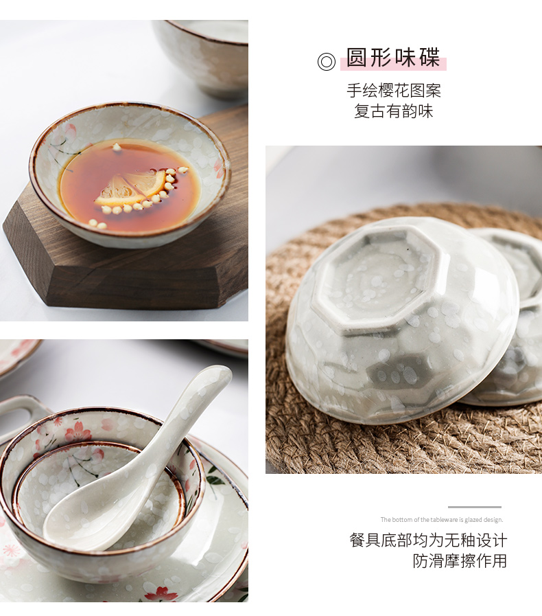 Porcelain color beauty 6 people eat Japanese cherry blossom put ceramic bowl suit household jobs 0 dishes tableware suit the soup bowl